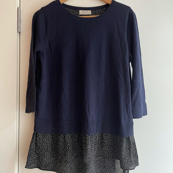 Loft mix media sweater polka dot navy size M - Picture 2 of 3